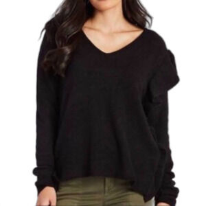 John +Jenn Ruffled Shoulder Blk Wool Sweater SP $98